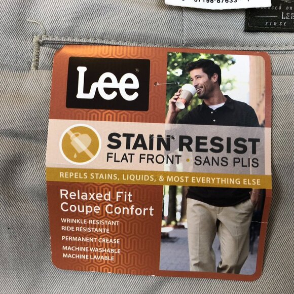 NWT Lee Men Relaxed Fit Khaki Pants 36X32 Beige Khaki Flat Front Stain Resistant - Picture 10 of 13